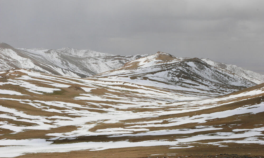 A mountain range covered in snow