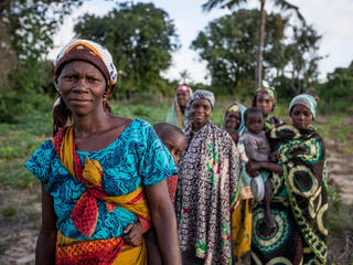 A group of women and children from the Sicubir community, Angoche, Mozambique