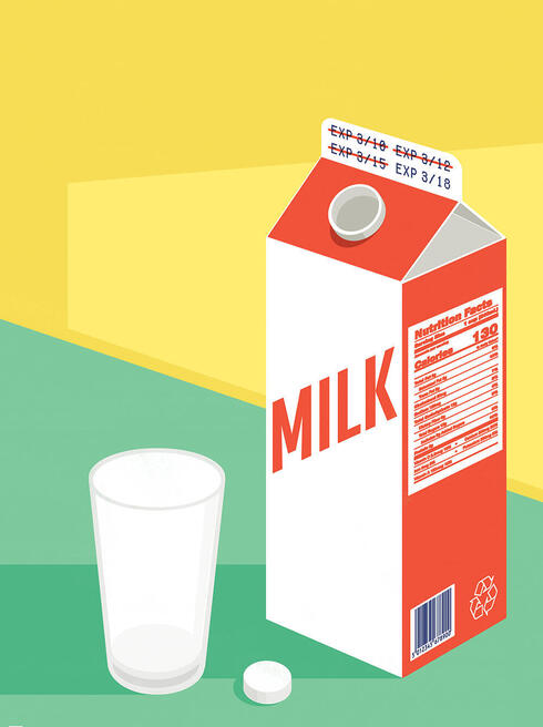 Illustrations of milk with expiration date crossed out